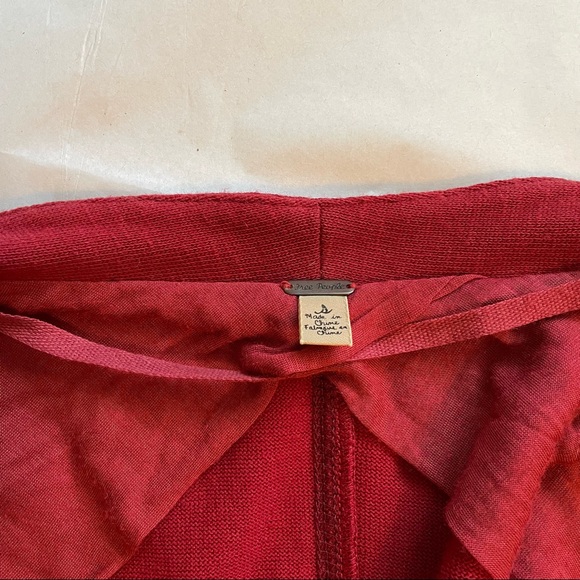 Free People Crop Back Layered Shrug Cardigan Red One Size Waterfall Cascade Hem - Picture 10 of 10